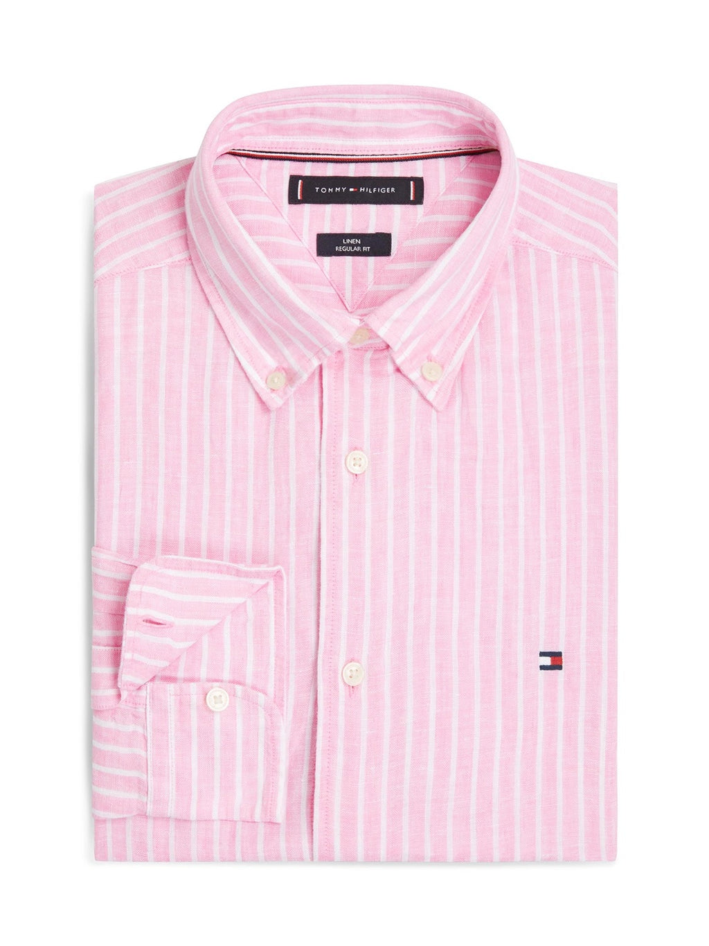 Tommy Hilfiger Linen Bengal Stripe Long Sleeve Shirt in Classic Pink