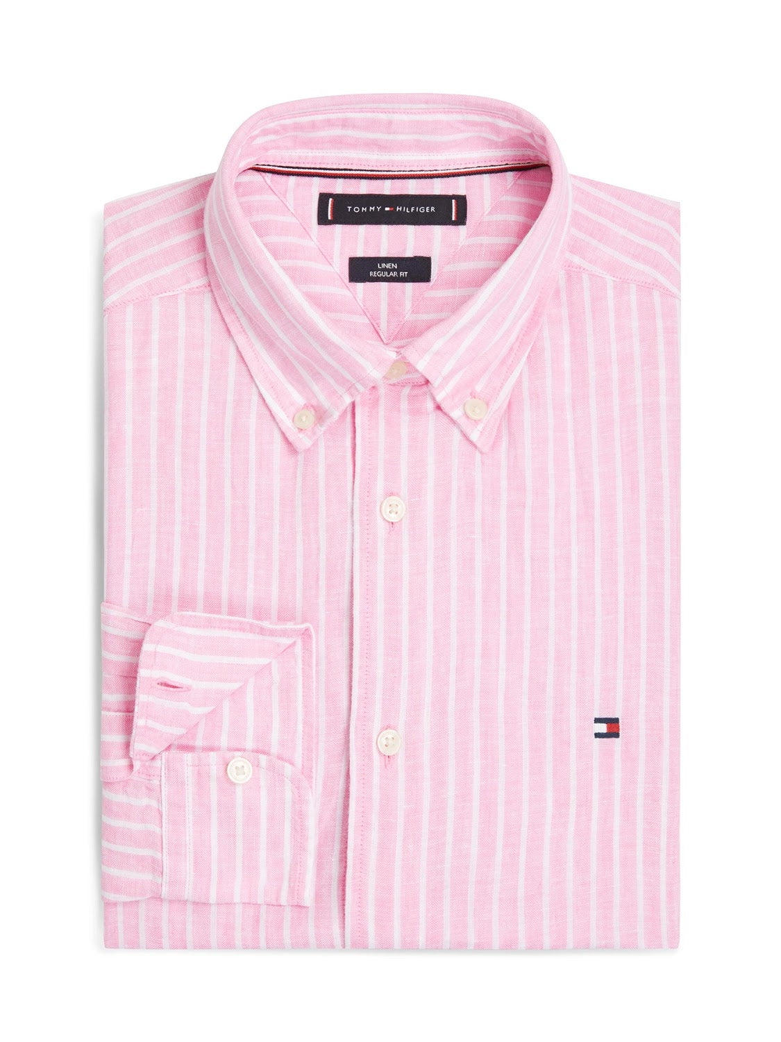 Tommy Hilfiger Linen Bengal Stripe Long Sleeve Shirt in Classic Pink