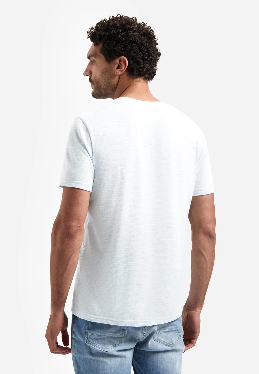 No Excess Striped Crew Neck Tee in Sky