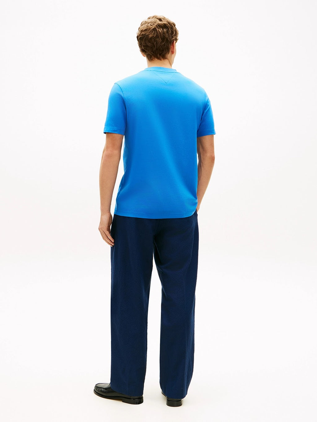 Tommy Hilfiger Script Logo Mercerised Cotton Jersey Tee in Blue Orbit