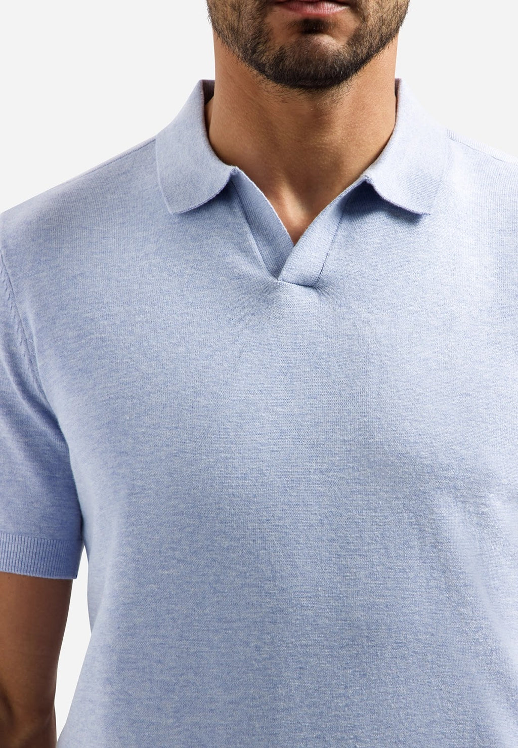 No Excess Johnny Collar Knit Polo in Blue