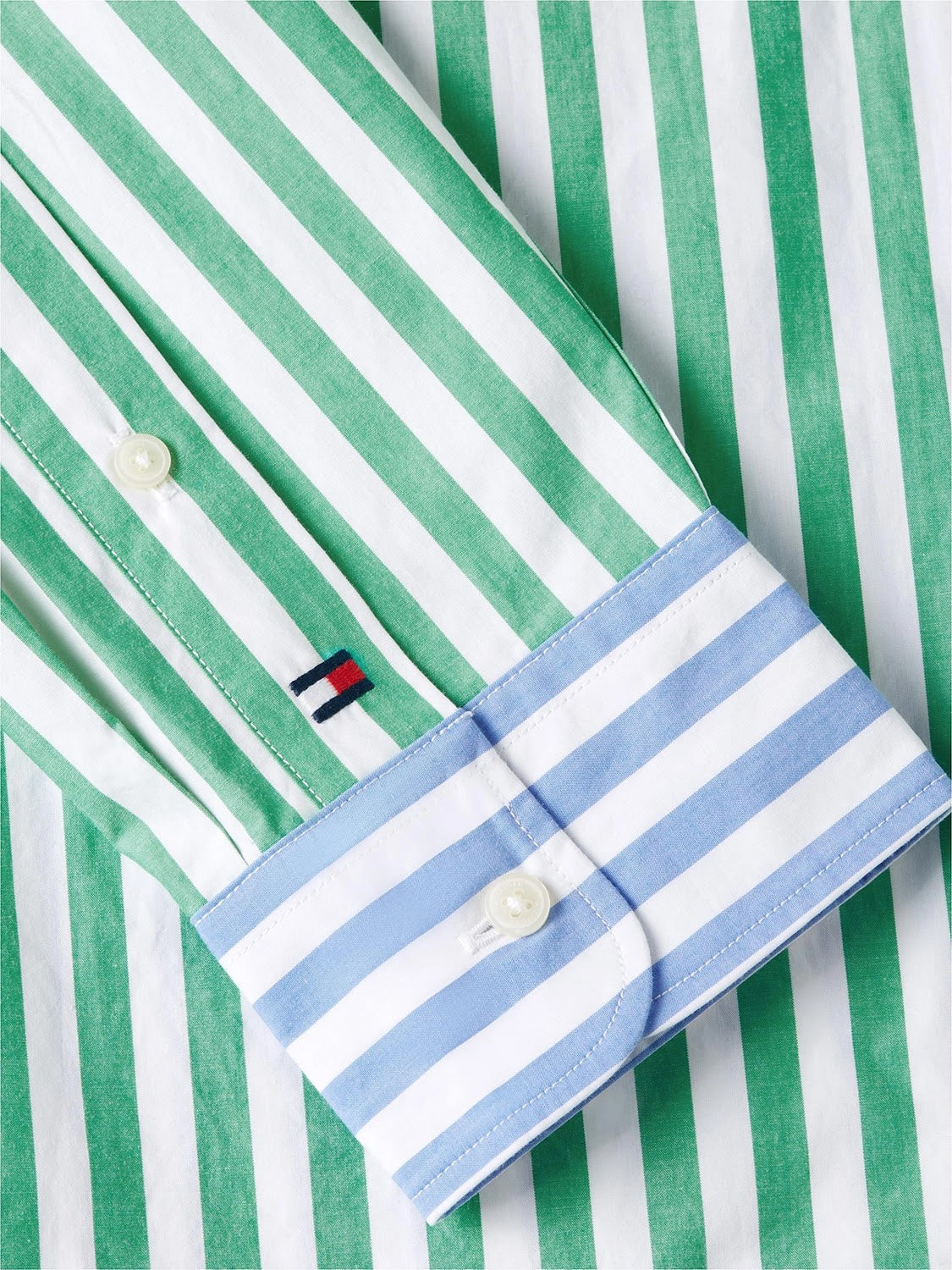 Tommy Hilfiger Paper Touch Embroidered Logo Fun Stripe Shirt in Blue Spell Stripe