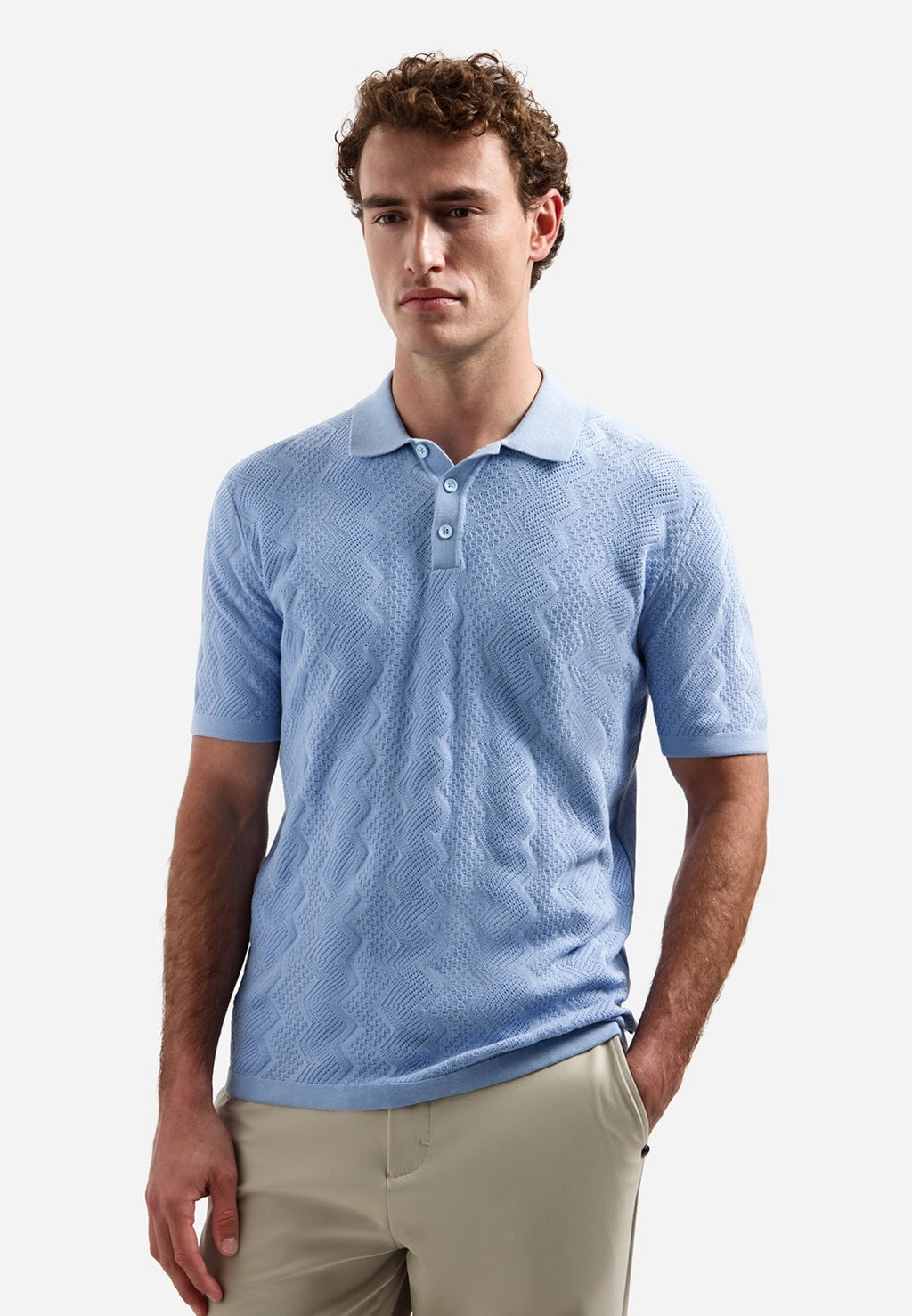 No Excess Textured Knit Polo in Blue