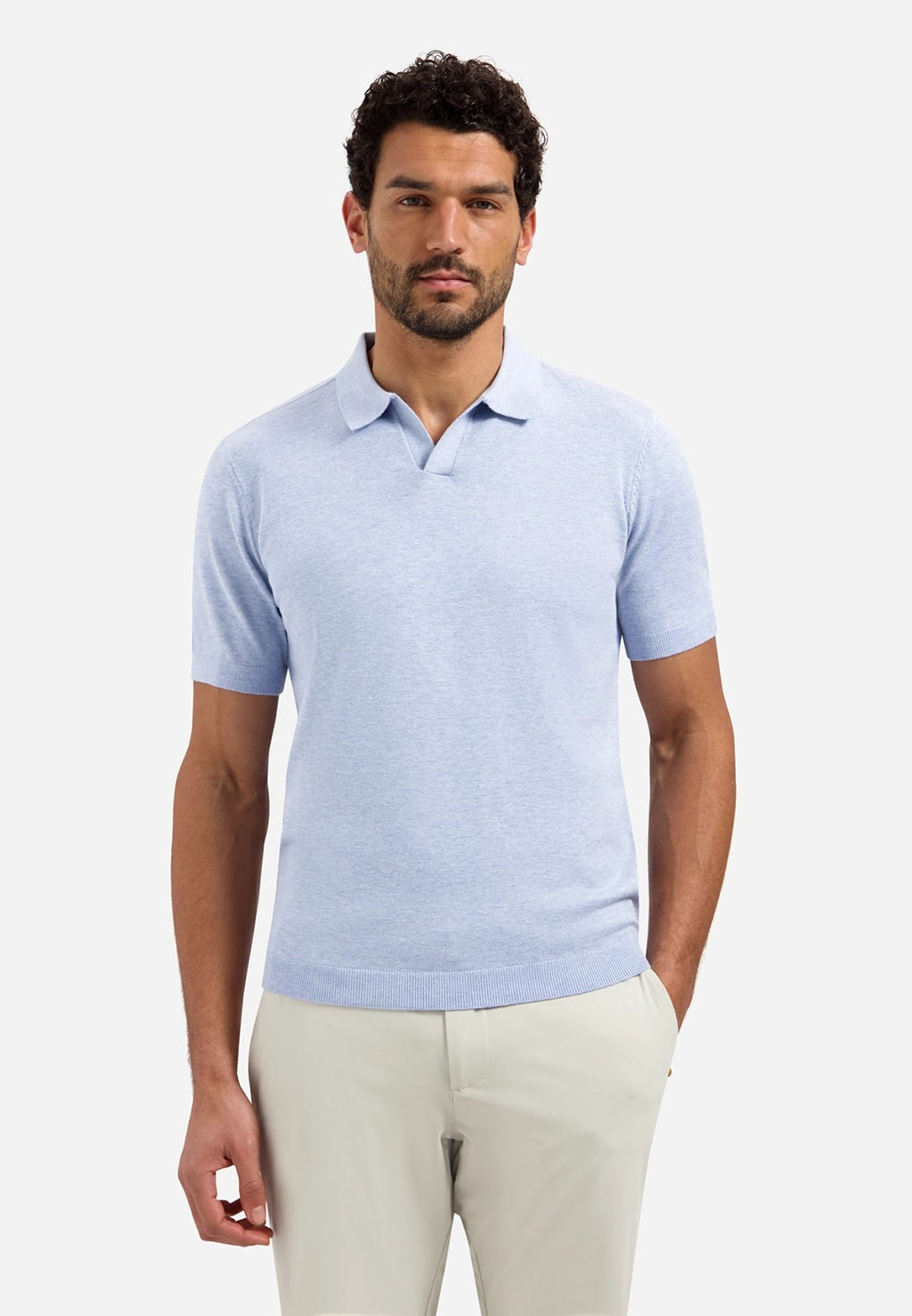 No Excess Johnny Collar Knit Polo in Blue