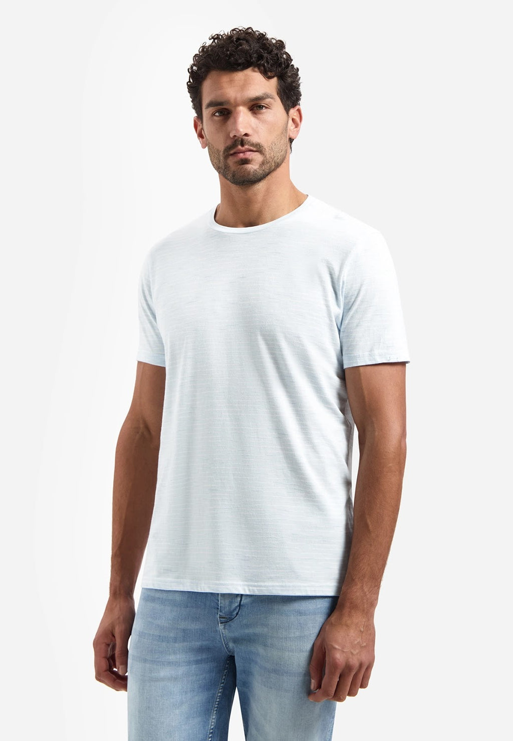 No Excess Striped Crew Neck Tee in Sky