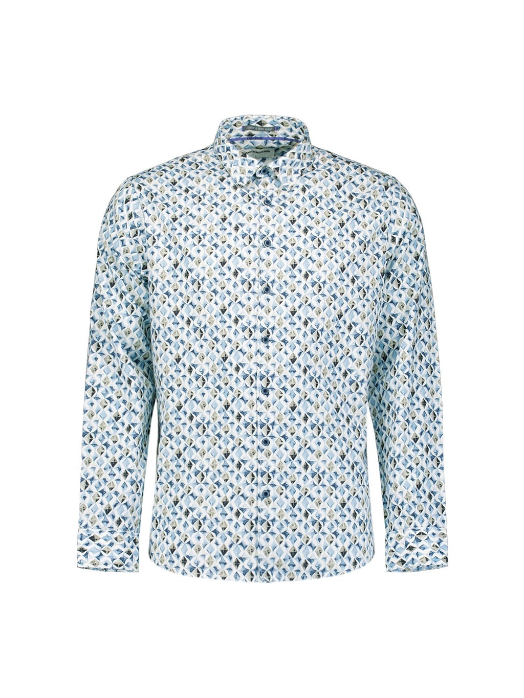 No Excess Printed Stretch Cotton Long Sleeve Shirt in Blue