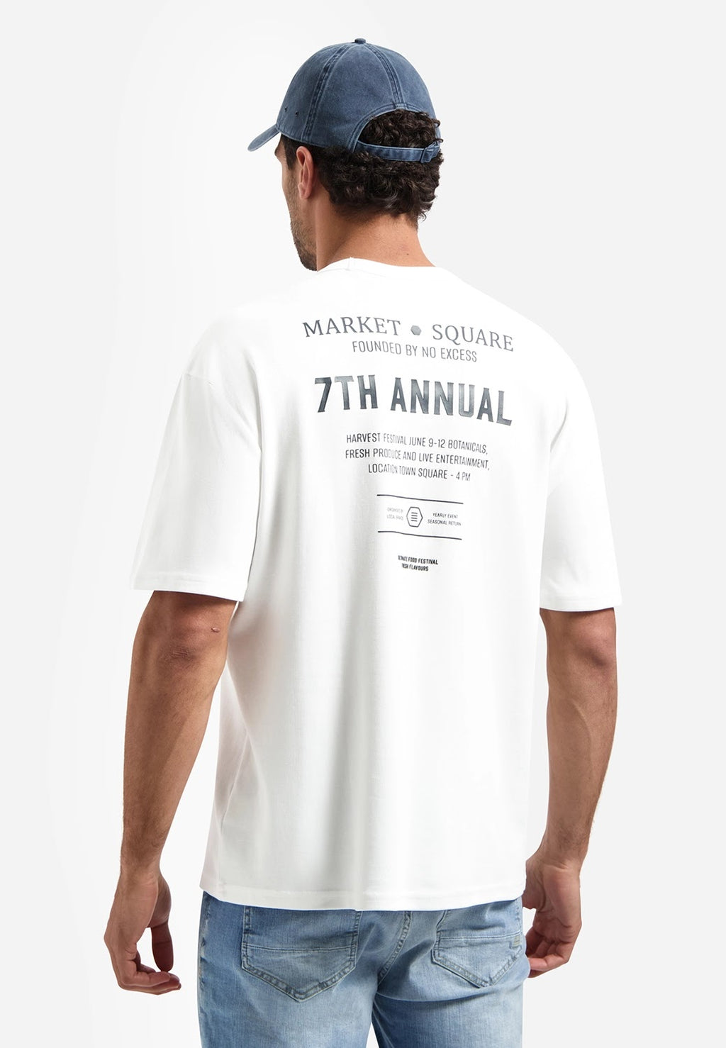 No Excess Logo Relaxed Fit Crew Neck Tee in White