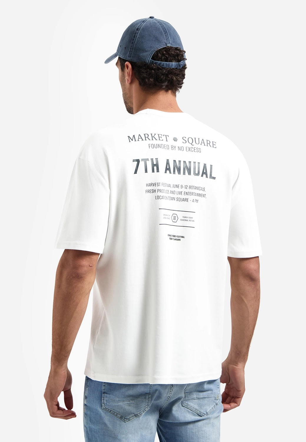 No Excess Logo Relaxed Fit Crew Neck Tee in White