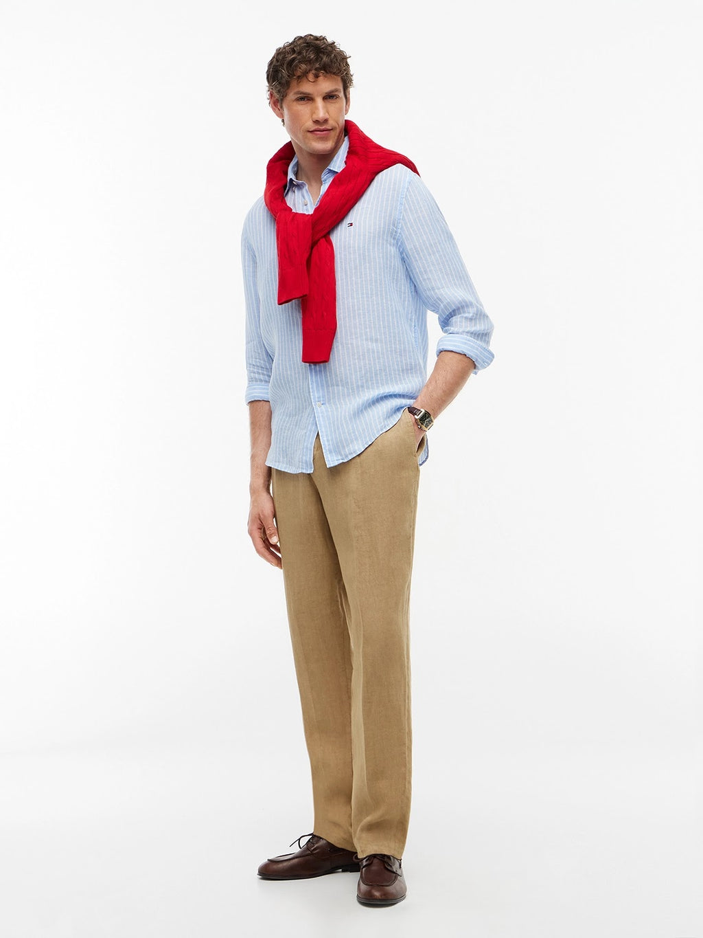 Tommy Hilfiger Linen Bengal Stripe Long Sleeve Shirt in Cloudy Blue