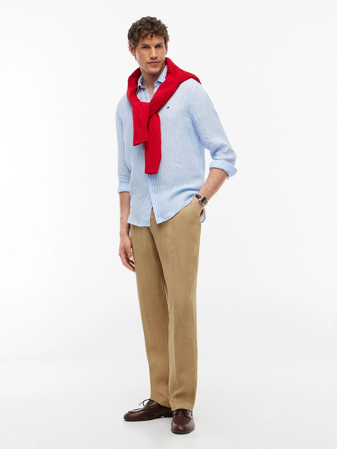 Tommy Hilfiger Linen Bengal Stripe Long Sleeve Shirt in Cloudy Blue