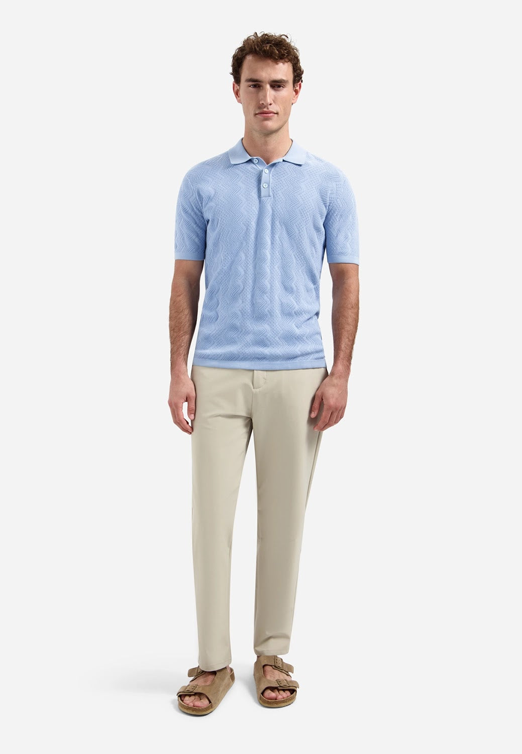 No Excess Textured Knit Polo in Blue