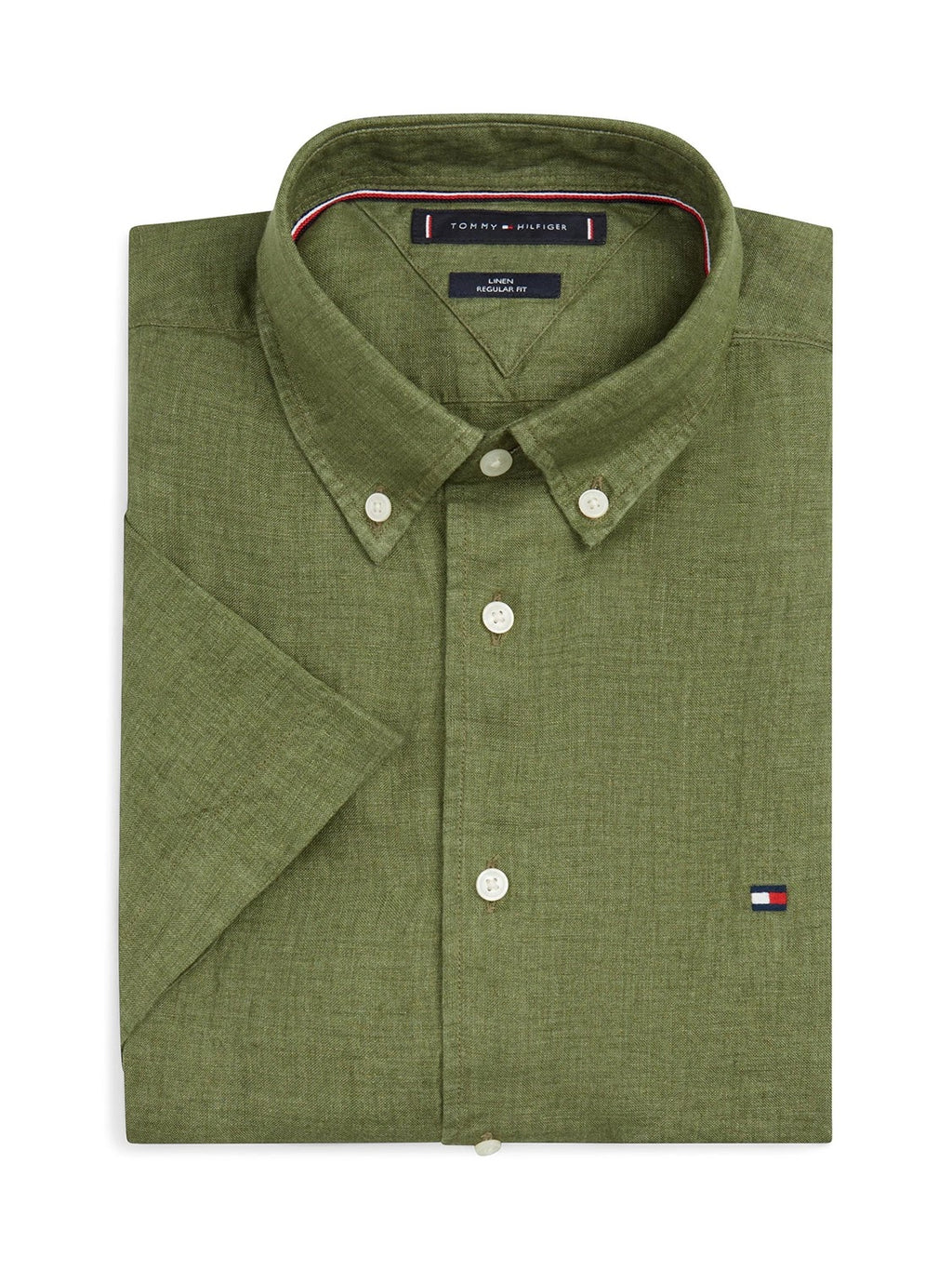 Tommy Hilfiger 100% Linen Short Sleeve Shirt in Dark Artichoke