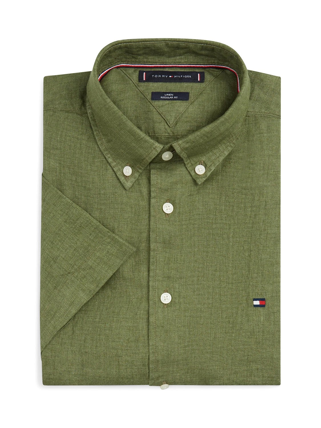Tommy Hilfiger 100% Linen Short Sleeve Shirt in Dark Artichoke