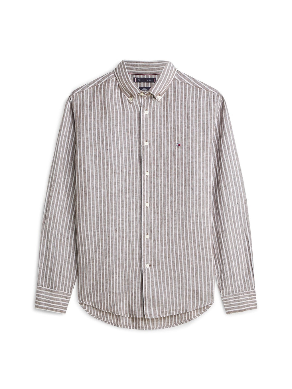 Tommy Hilfiger Linen Bengal Stripe Long Sleeve Shirt in Legacy Brown