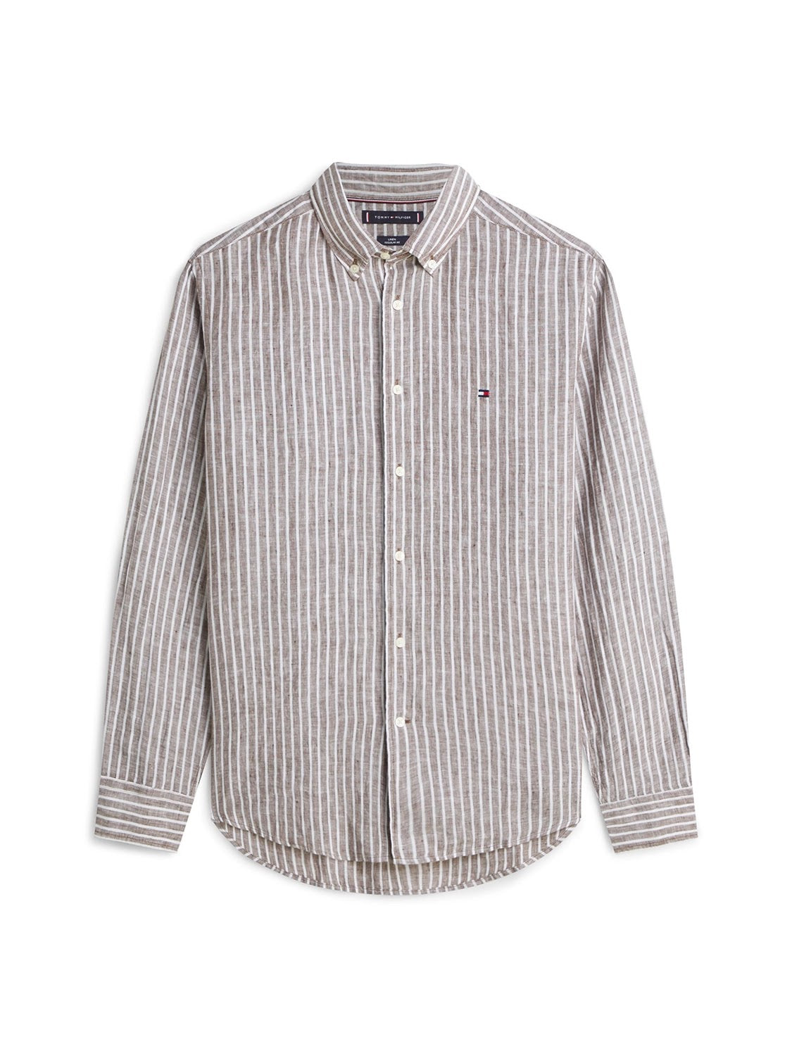 Tommy Hilfiger Linen Bengal Stripe Long Sleeve Shirt in Legacy Brown