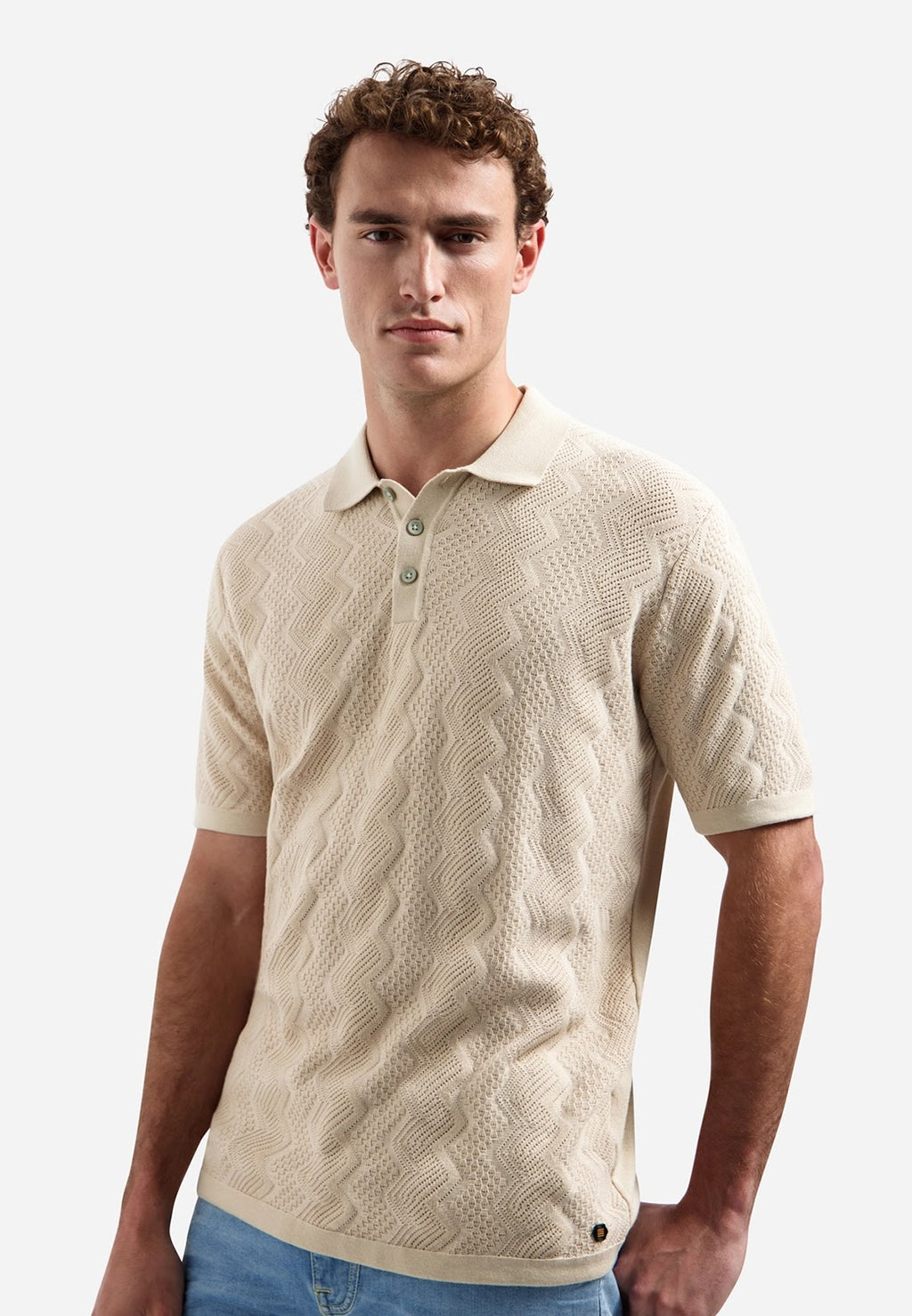 No Excess Textured Knit Polo in Desert