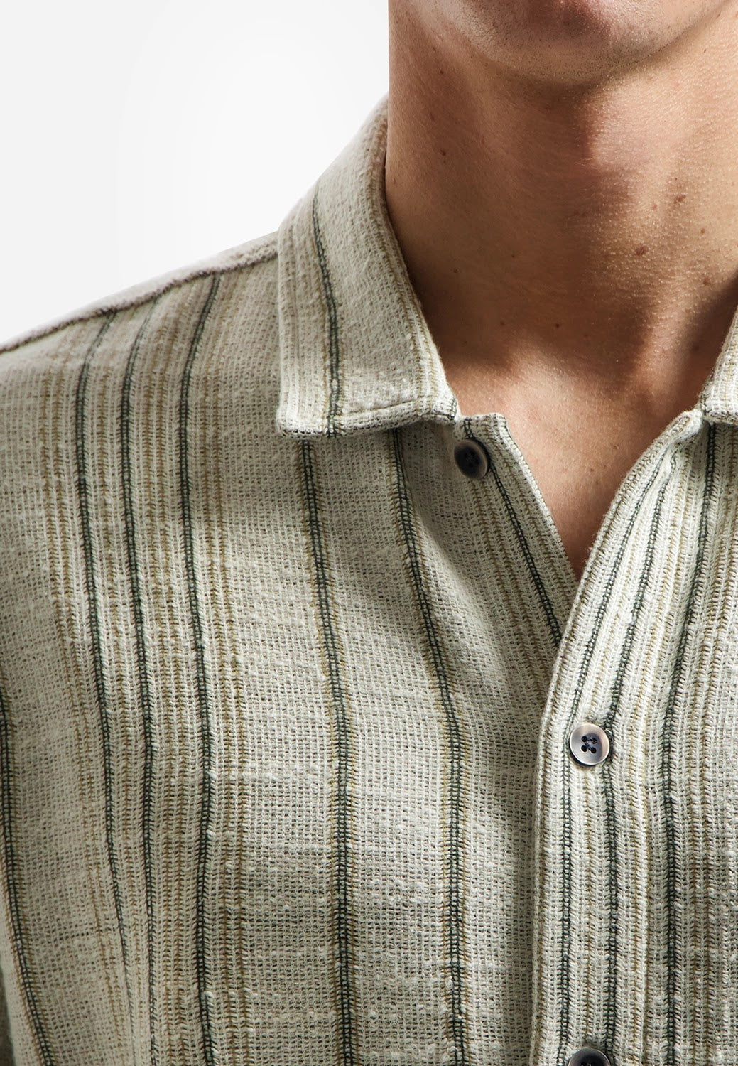 No Excess Soft Cotton Textured Stripe Short Sleeve Shirt in Desert