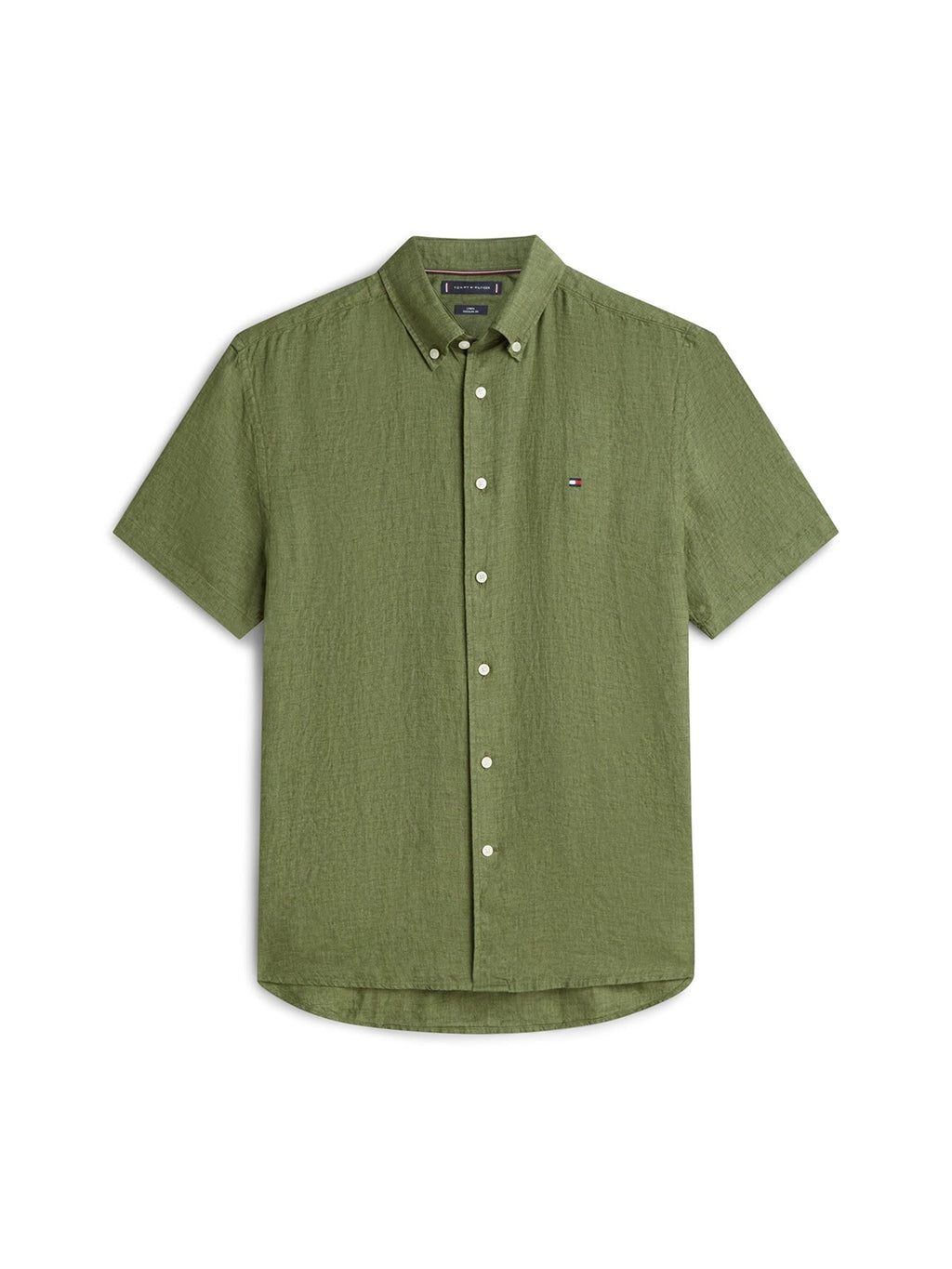 Tommy Hilfiger 100% Linen Short Sleeve Shirt in Dark Artichoke