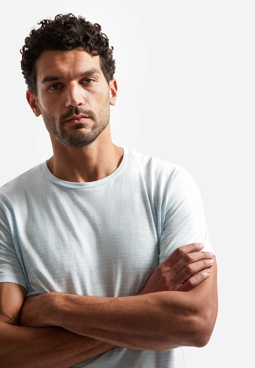 No Excess Striped Crew Neck Tee in Sky
