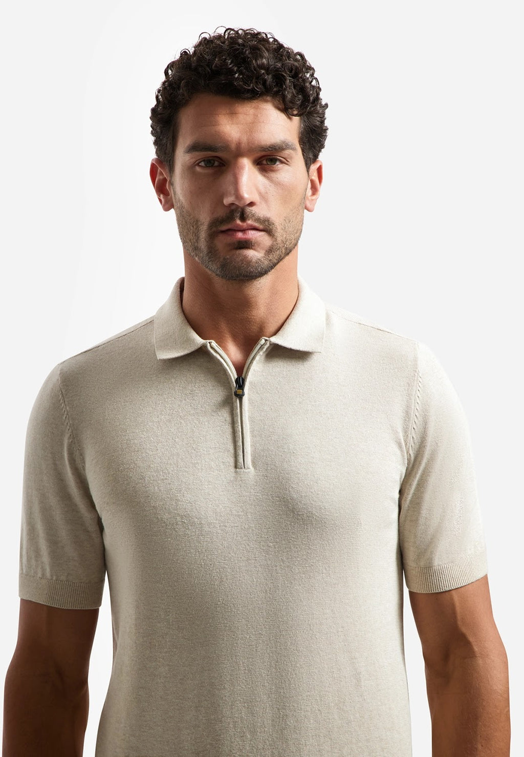 No Excess Zip Neck Knit Polo in Desert