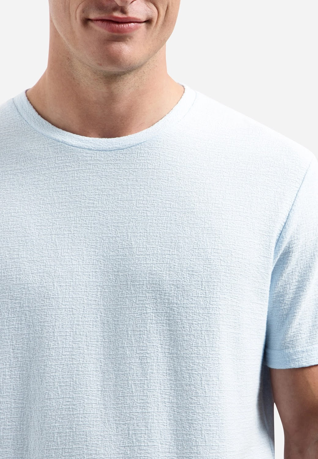 No Excess Crepe Textured Crew Neck Tee in Sky