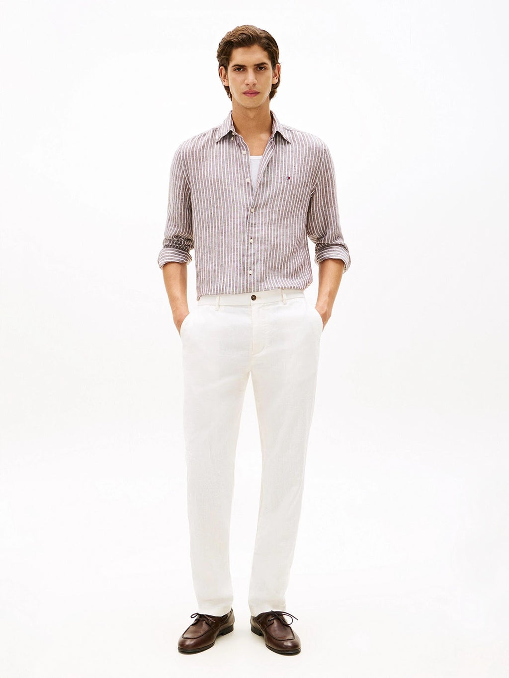 Tommy Hilfiger Linen Bengal Stripe Long Sleeve Shirt in Legacy Brown