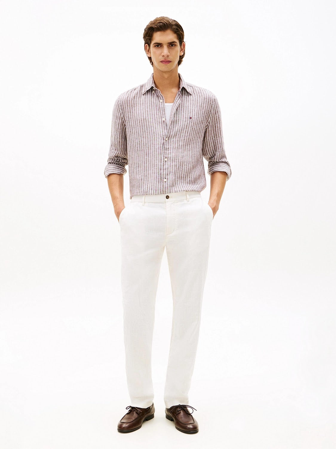 Tommy Hilfiger Linen Bengal Stripe Long Sleeve Shirt in Legacy Brown