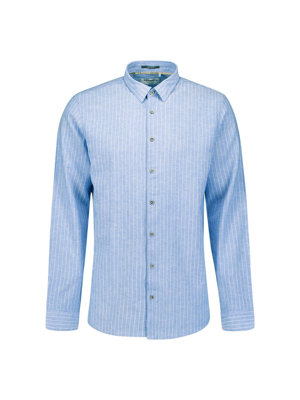 No Excess Linen Fine Stripe Long Sleeve Shirt in Blue