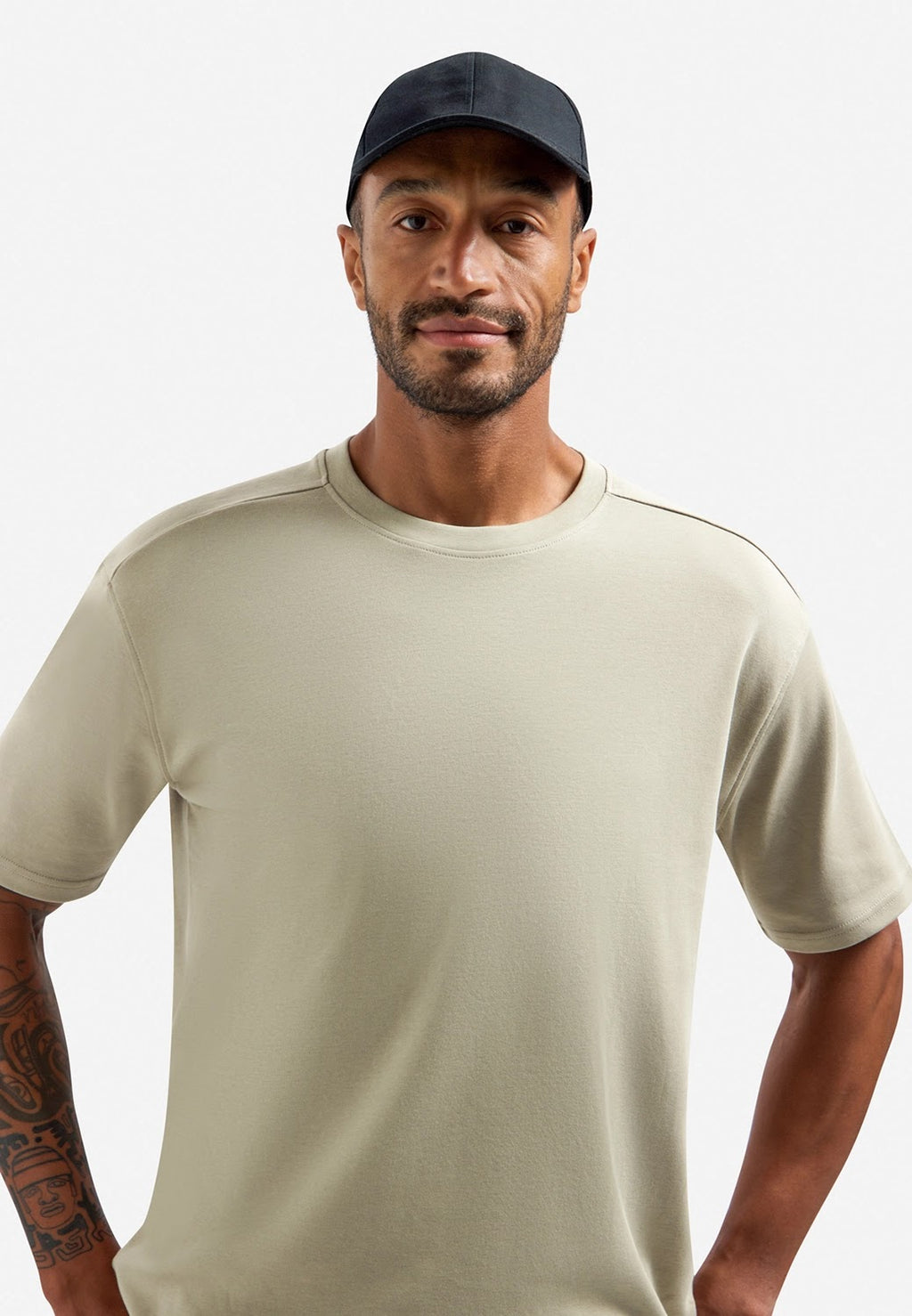 No Excess Relaxed Fit Solid Crew Neck Tee in Taupe