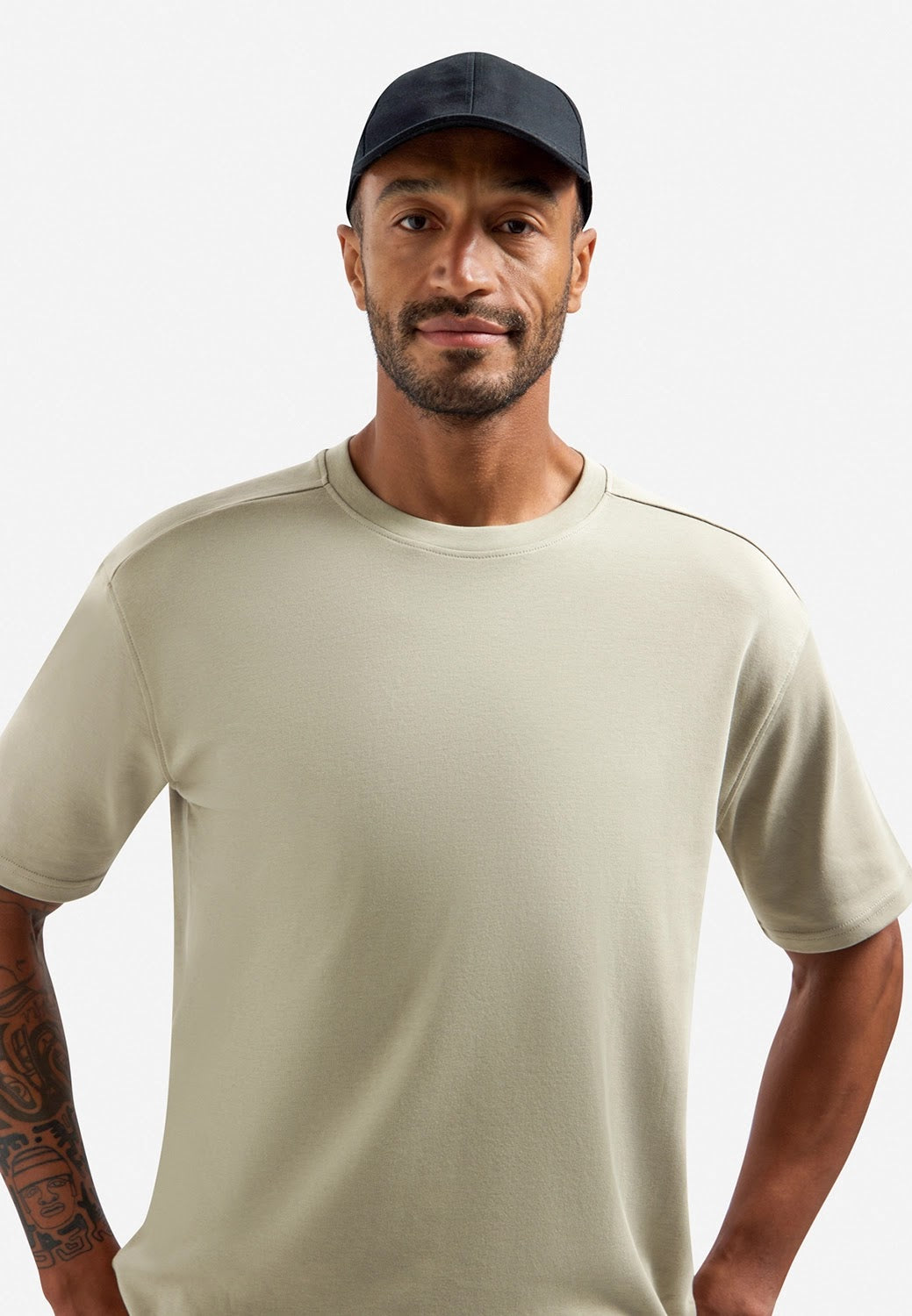 No Excess Relaxed Fit Solid Crew Neck Tee in Taupe
