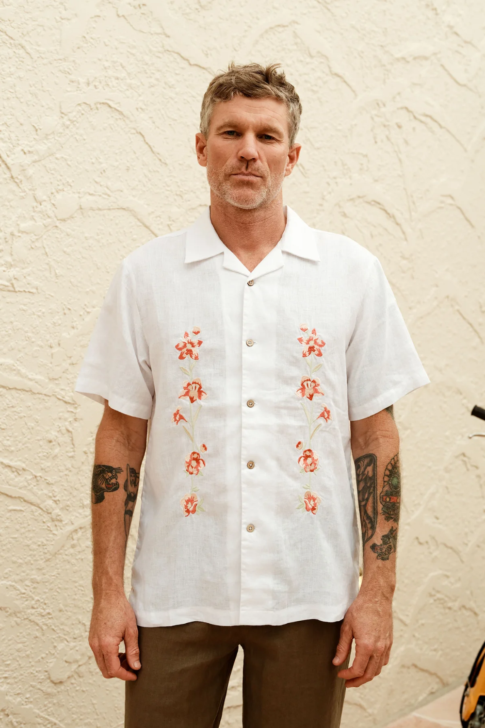 MR SIMPLE GARDEN STATE EMB LINEN S/S SHIRT M043603
