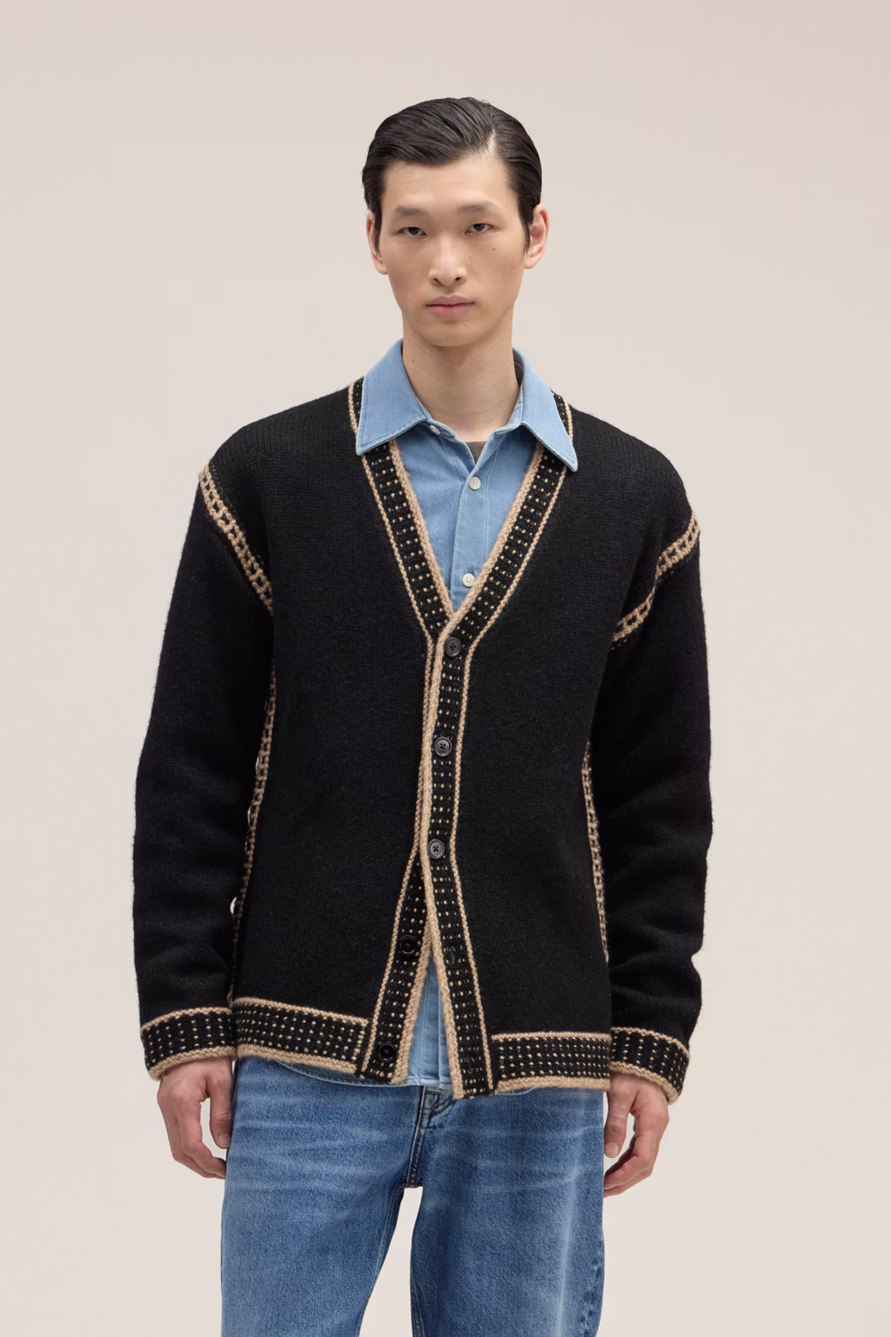 NN07 AUGUST RELAXED FIT INTARSIA VNECK KNIT CARDIGAN