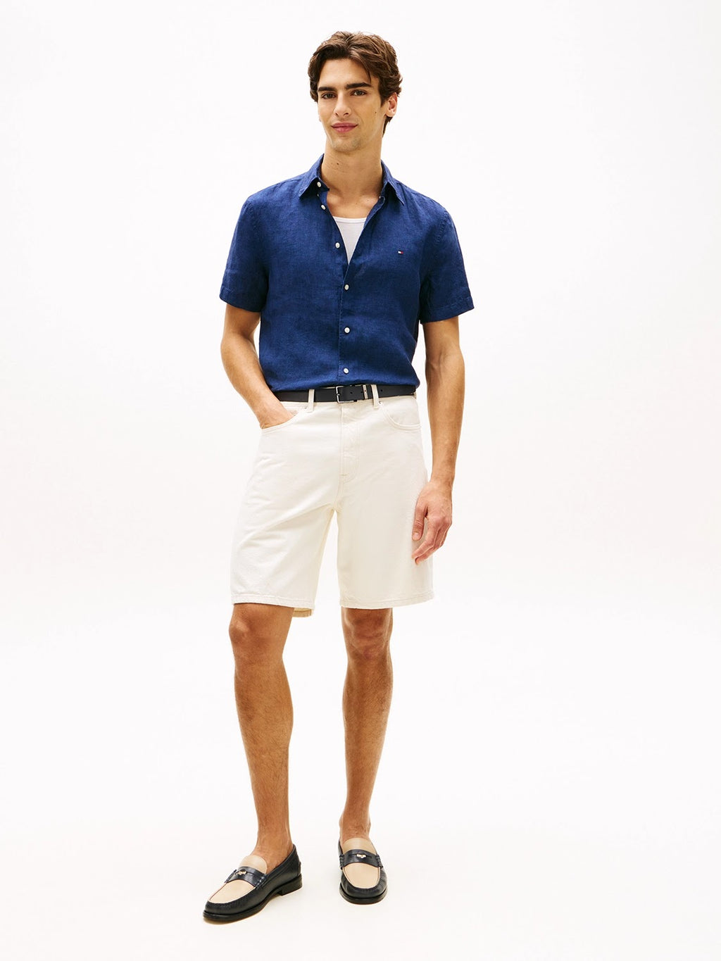 Tommy Hilfiger 100% Linen Short Sleeve Shirt in Carbon Navy