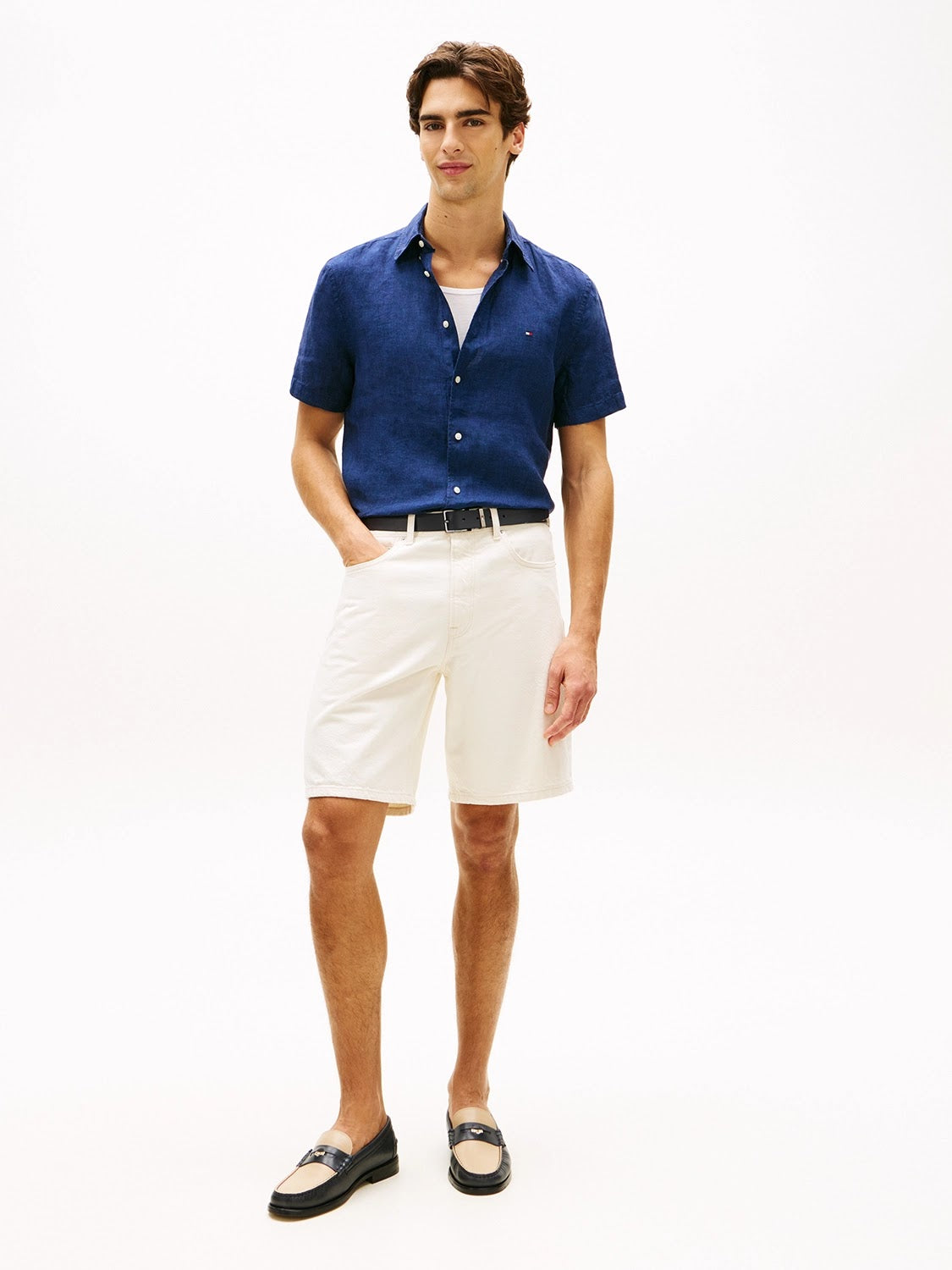 Tommy Hilfiger 100% Linen Short Sleeve Shirt in Carbon Navy