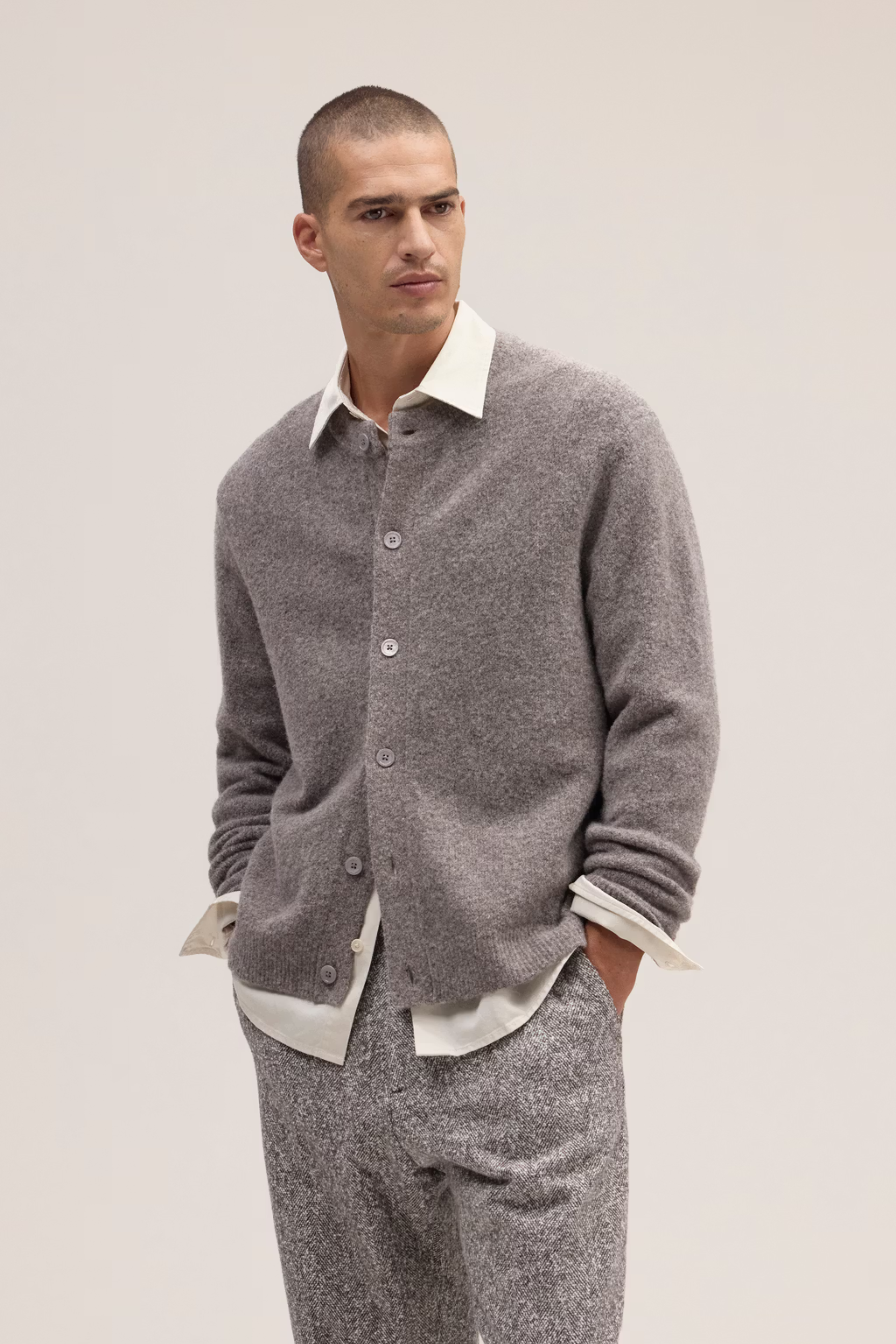 NN07 JASPER 6683 CERTIFIED WOOL BLEND BOUCLE CREW CARDIGAN