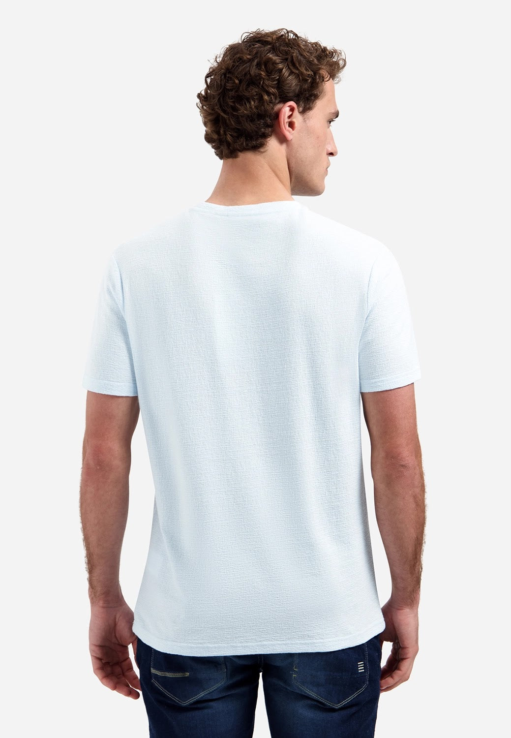 No Excess Crepe Textured Crew Neck Tee in Sky