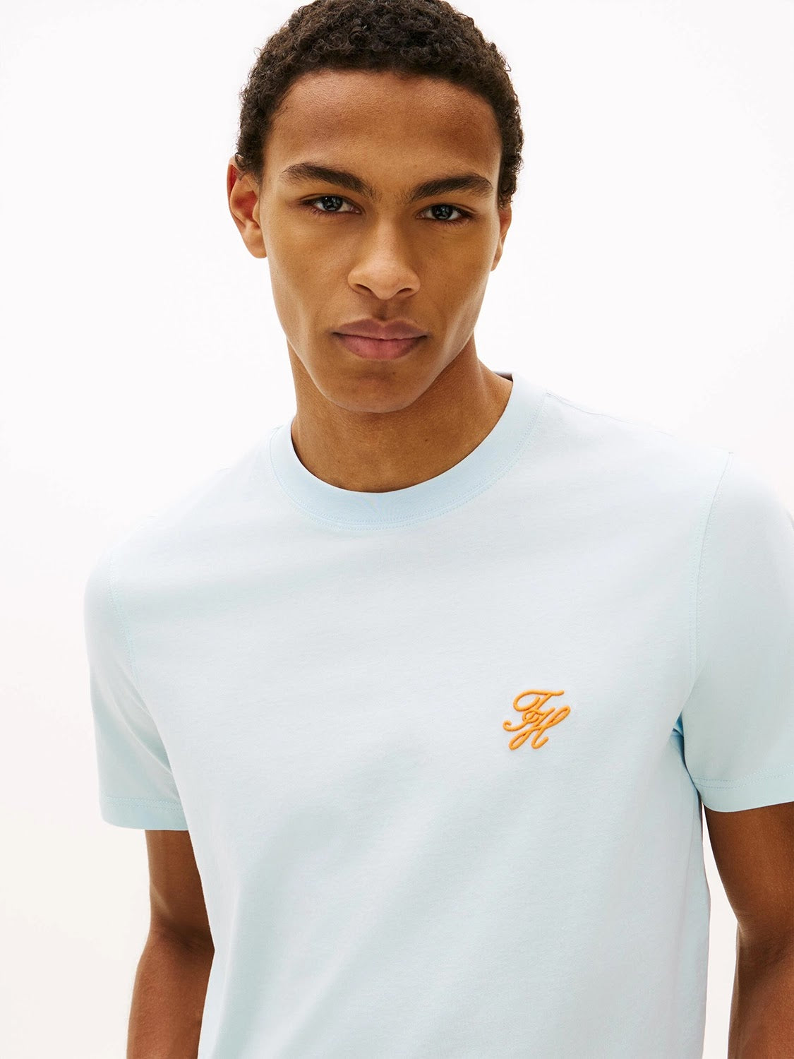 Tommy Hilfiger Script Logo Mercerised Cotton Jersey Tee in Keepsake Blue