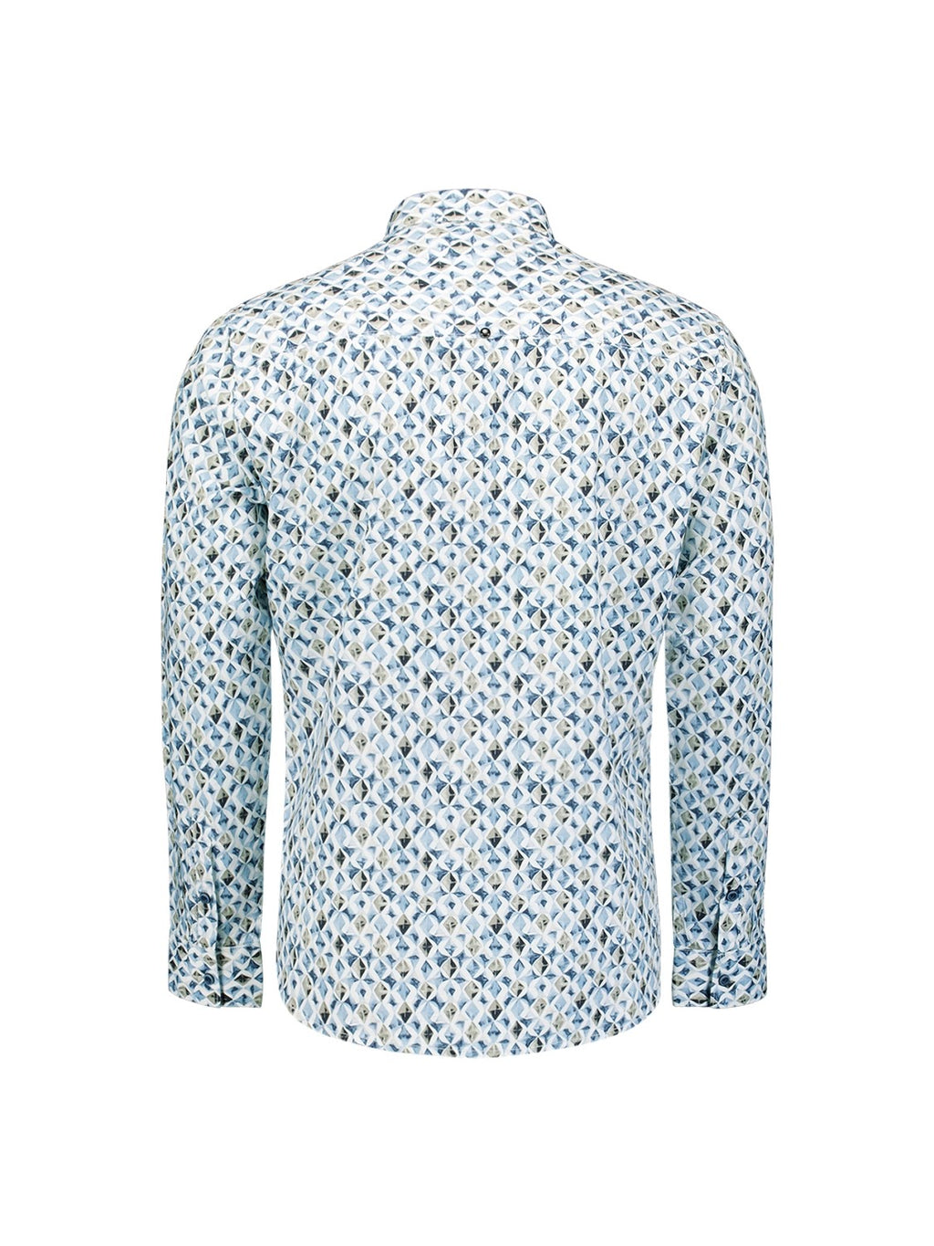 No Excess Printed Stretch Cotton Long Sleeve Shirt in Blue