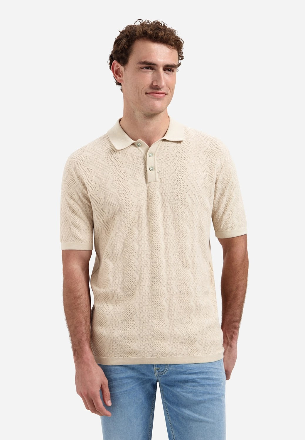 No Excess Textured Knit Polo in Desert