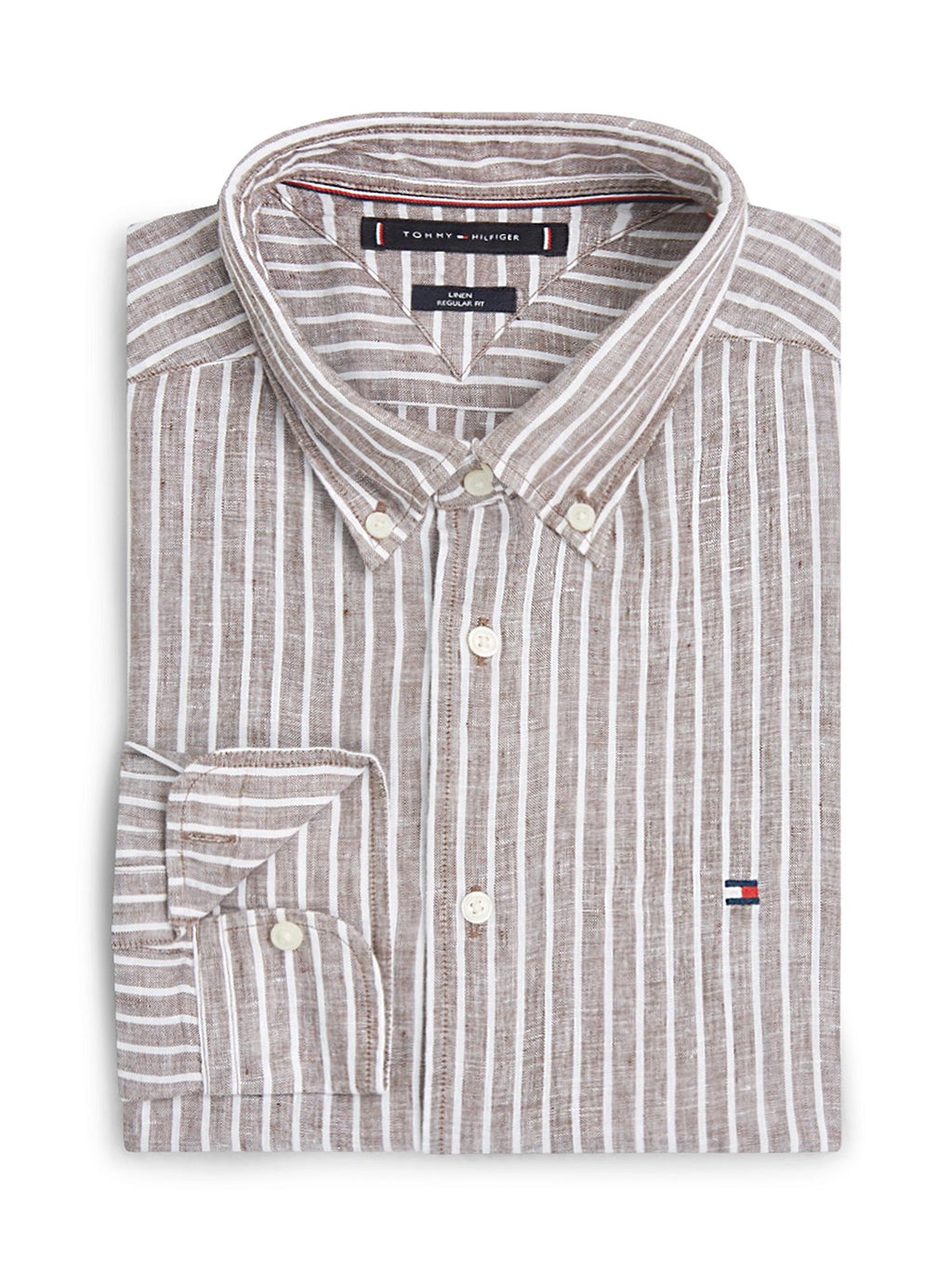 Tommy Hilfiger Linen Bengal Stripe Long Sleeve Shirt in Legacy Brown