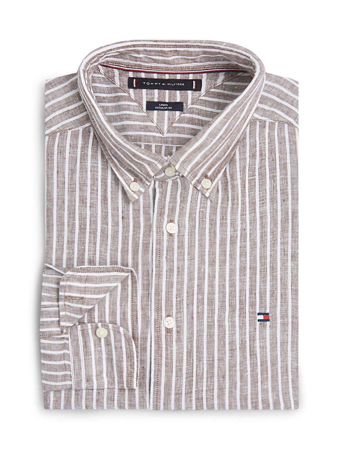 Tommy Hilfiger Linen Bengal Stripe Long Sleeve Shirt in Legacy Brown
