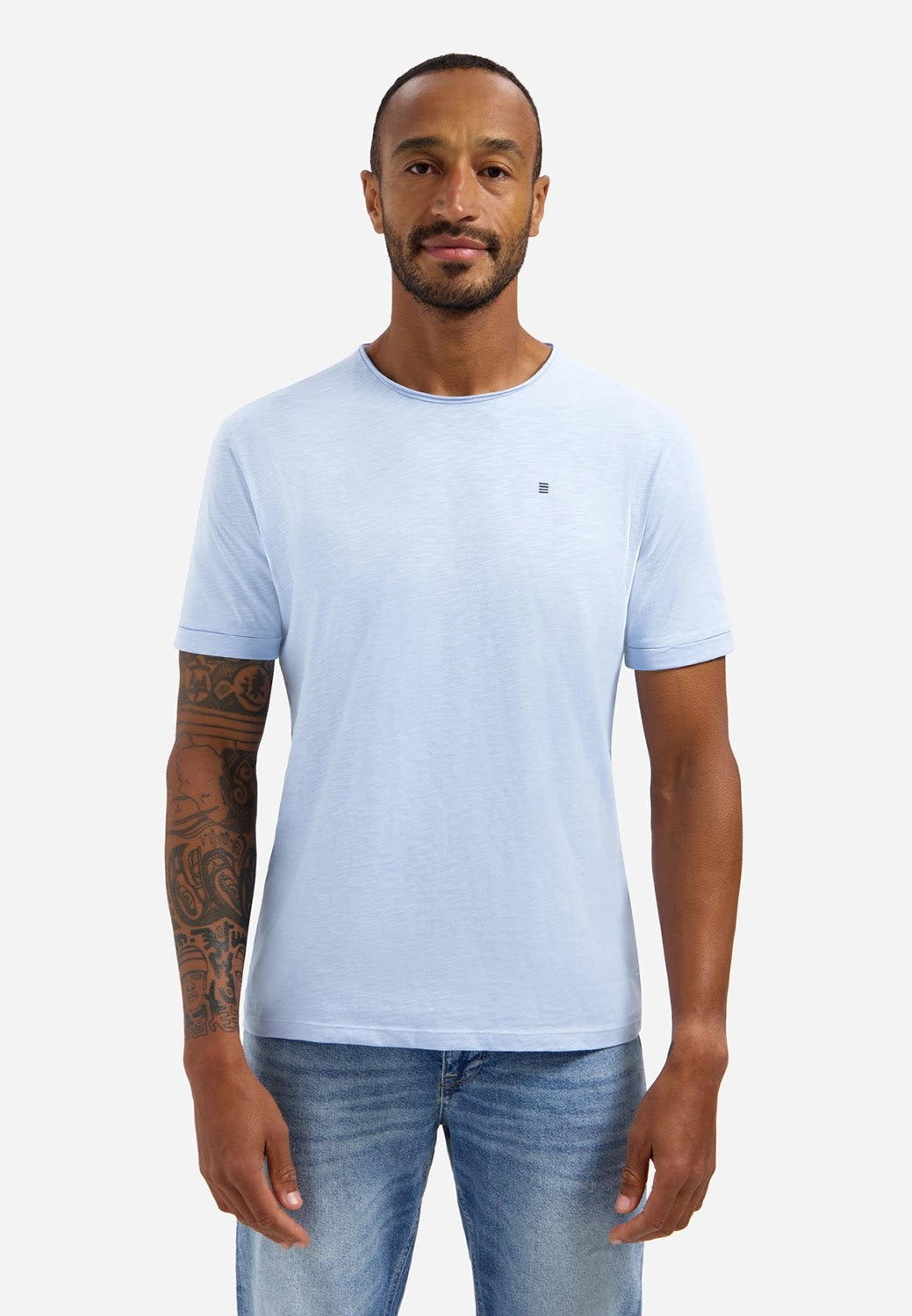 No Excess Raw Edge Tee in Blue