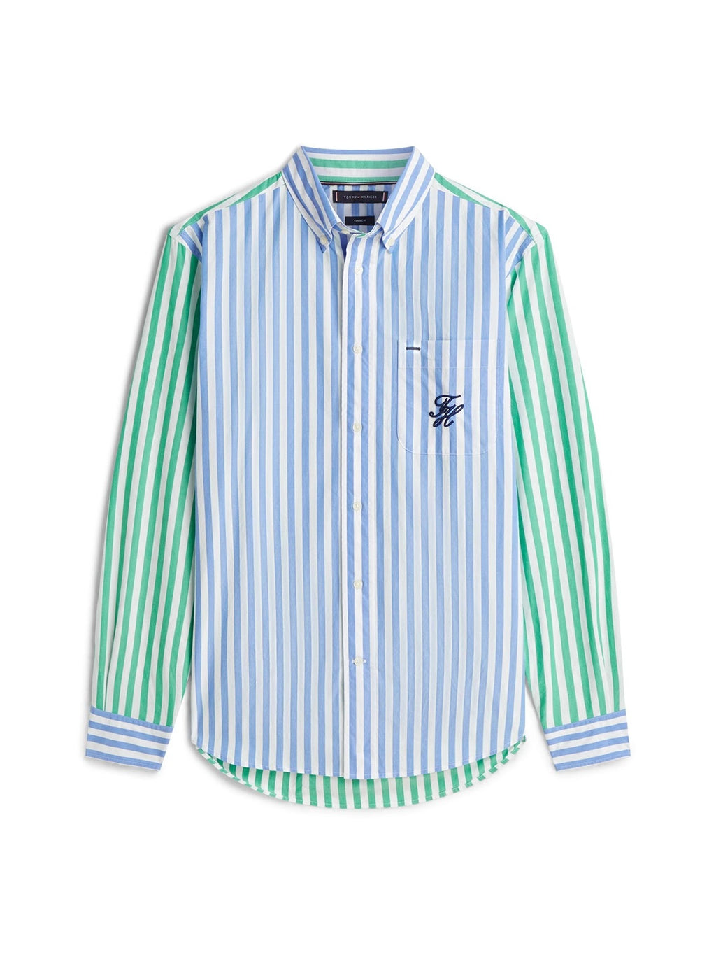 Tommy Hilfiger Paper Touch Embroidered Logo Fun Stripe Shirt in Blue Spell Stripe