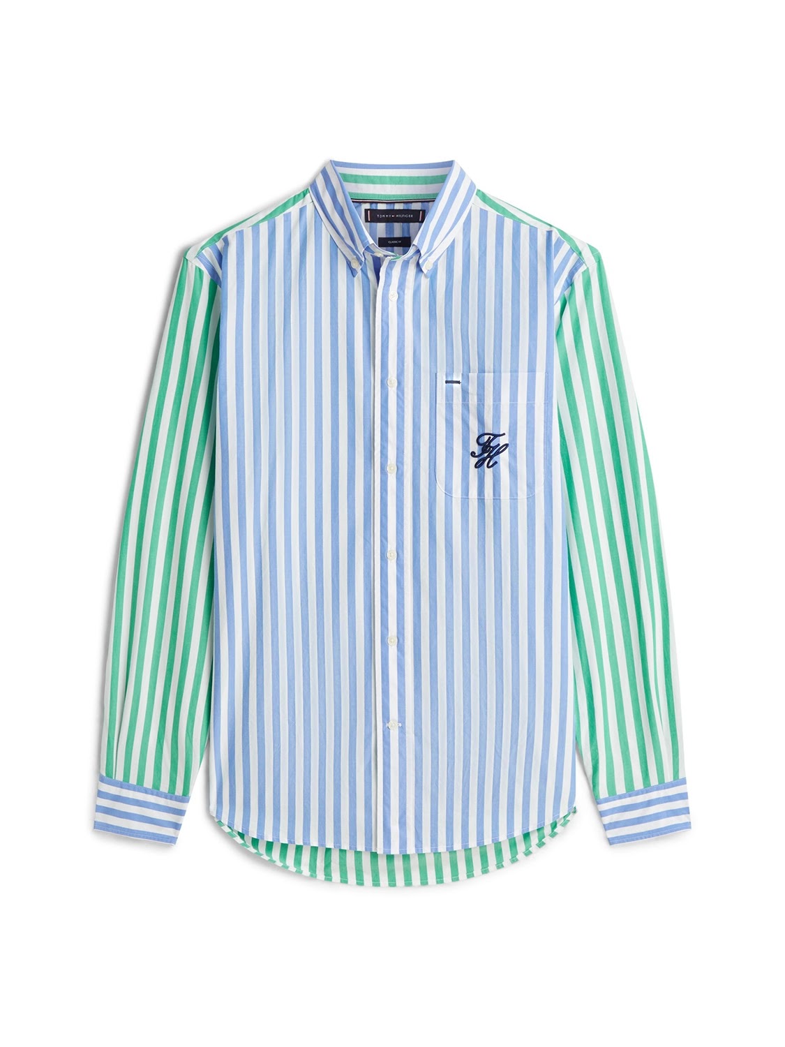 Tommy Hilfiger Paper Touch Embroidered Logo Fun Stripe Shirt in Blue Spell Stripe