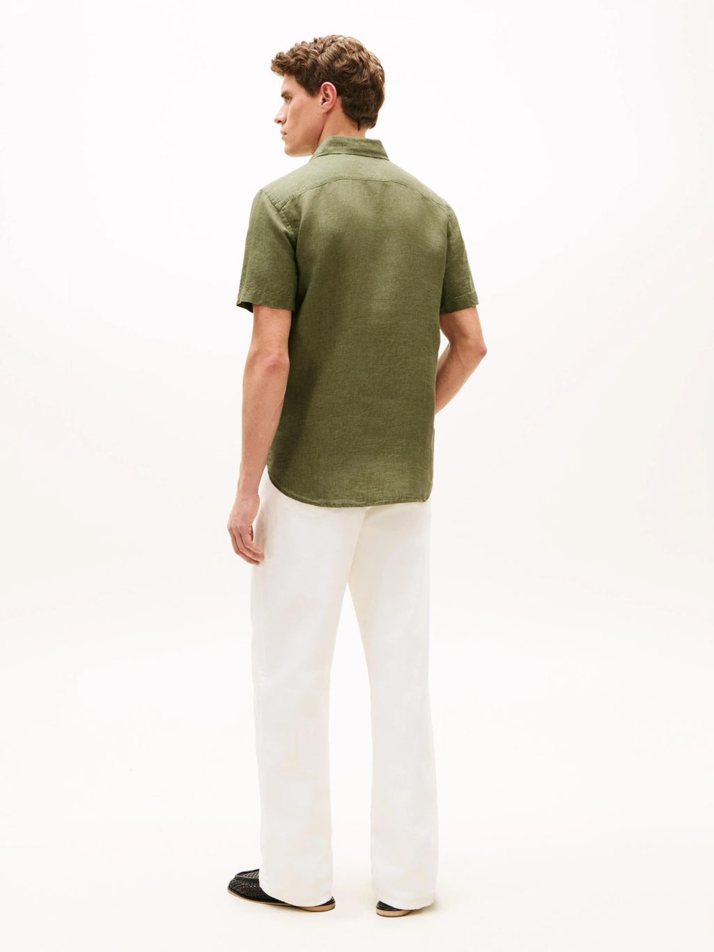 Tommy Hilfiger 100% Linen Short Sleeve Shirt in Dark Artichoke