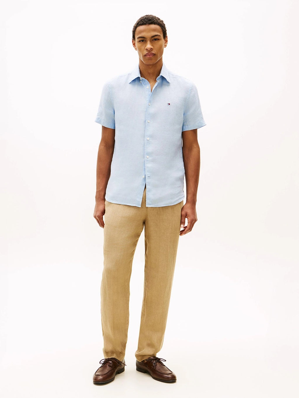Tommy Hilfiger 100% Linen Short Sleeve Shirt in Breezy Blue