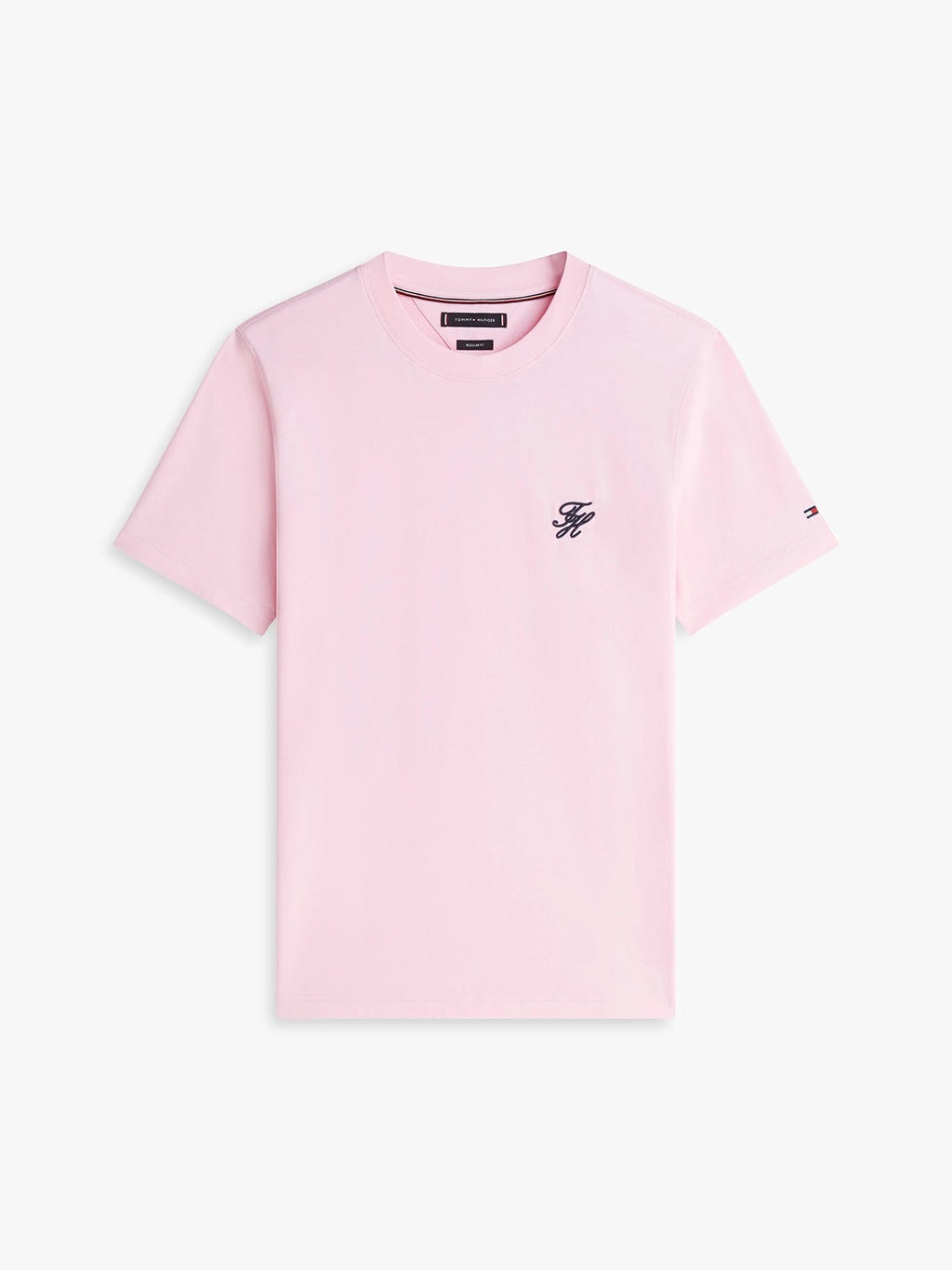 Tommy Hilfiger Script Logo Mercerised Cotton Jersey Tee in Classic Pink