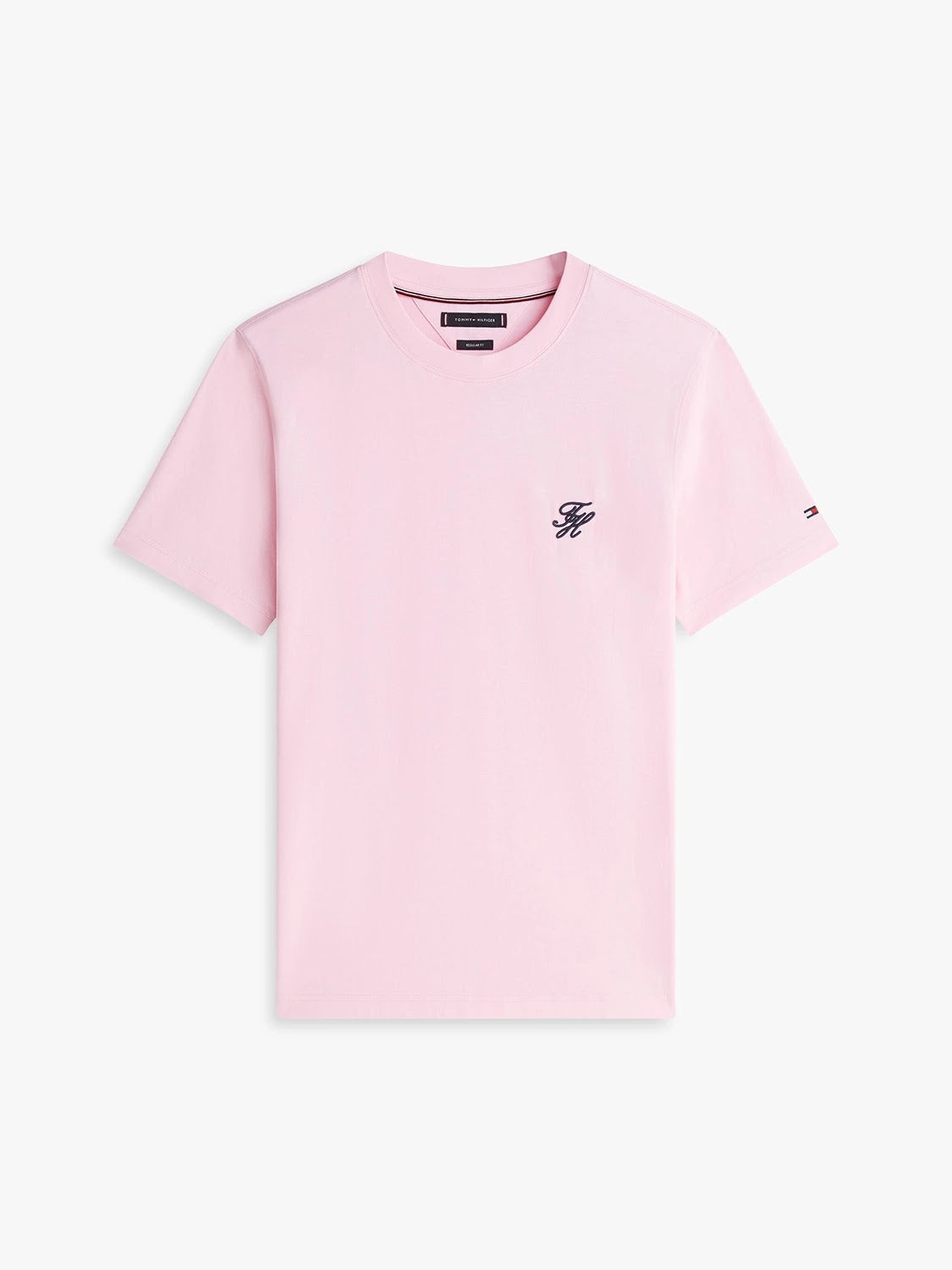 Tommy Hilfiger Script Logo Mercerised Cotton Jersey Tee in Classic Pink