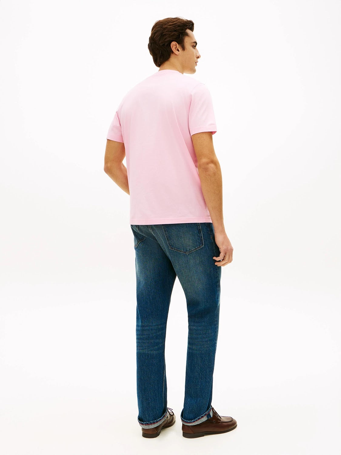 Tommy Hilfiger Script Logo Mercerised Cotton Jersey Tee in Classic Pink