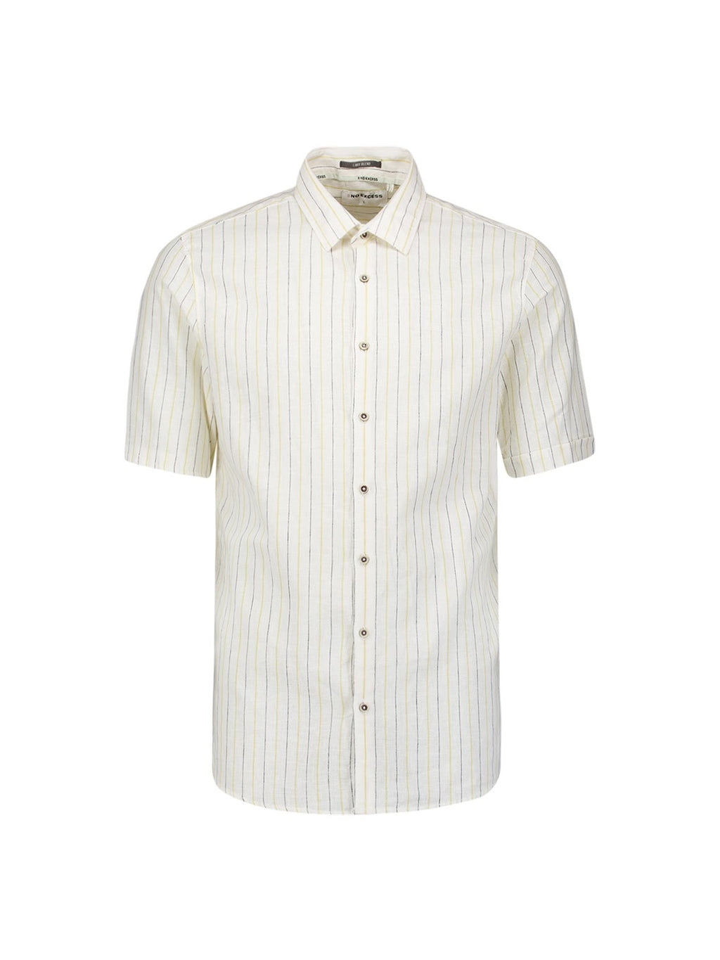 No Excess Linen Stripe Short Sleeve Shirt in Yellow